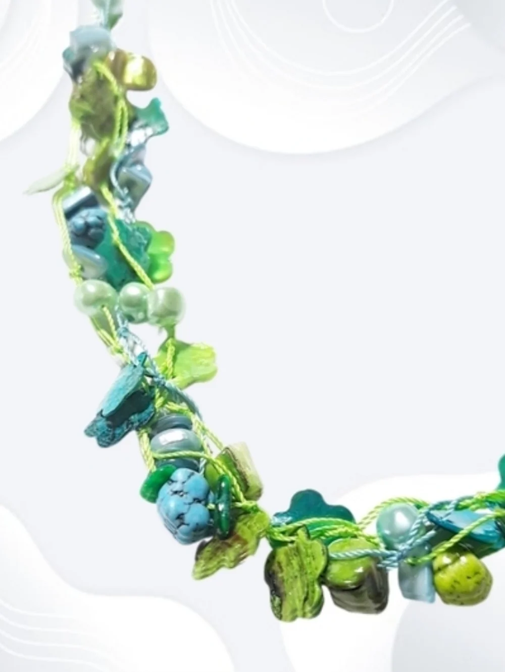 Whimsical Green and Blue Floral Necklace Choker. NWOT